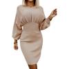 imageCHARTOU Women Ribbed Batwing Sleeve Sweater Dress Bodycon Smocked Wrap Dress Knee Length SheathKhaki