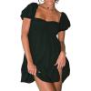 imageCHARTOU Women Summer Back Bow Tie Mini Dress Square Neck Puff Short Sleeve High Waist A Line DressBlack
