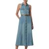 imageCHARTOU Women Summer Sleeveless Denim Maxi Dress Collared Button Down Washed Long Dress with PocketsBlue