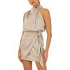 imageCHARTOU Womens Cocktail Party Mock Neck Keyhole Sleeveless High Waist Wrap Bodycon Satin Mini DressApricot