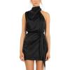 imageCHARTOU Womens Cocktail Party Mock Neck Keyhole Sleeveless High Waist Wrap Bodycon Satin Mini DressBlack