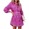 imageCHARTOU Womens Corduroy Button Down Spread Collar Belt MidiLong Shirt DressRose