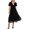 imageCHARTOU Womens Lace Floral Midi Dress Button Down Puff Sleeve Flowy Pleat Tiered Elegant Lined DressBlack