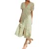 imageCHARTOU Womens Lace Floral Midi Dress Button Down Puff Sleeve Flowy Pleat Tiered Elegant Lined DressGreen
