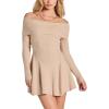 imageCHARTOU Womens Off Shoulder Sweater Dress Fall Ribbed Knit Ruffle Cropped Dress Long Sleeve Open Back DressKhaki