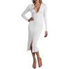 imageCHARTOU Womens Ribbed Lapel Collar Button Down Pencil Midi Long Bodycon Knit DressWhite