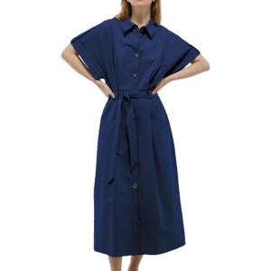 imageCHARTOU Women Elegant Long Cotton Dress Button Down Business Causal Work Outfits with BeltNavy