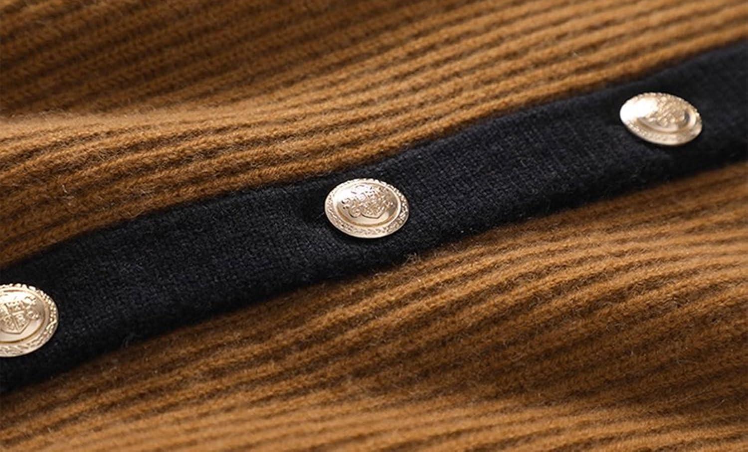 imageCHARTOU Women Fall Button Down Cardigan Sweaters Lapel Collar Dressy Casual Contrast Trim Knit Jacket Trendy OuterwearBrown