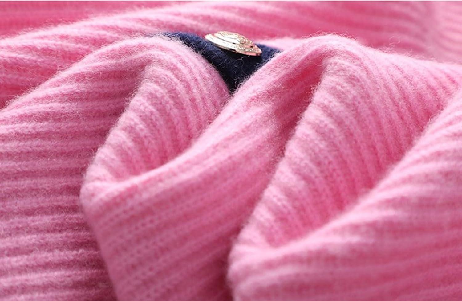 imageCHARTOU Women Fall Button Down Cardigan Sweaters Lapel Collar Dressy Casual Contrast Trim Knit Jacket Trendy OuterwearPink