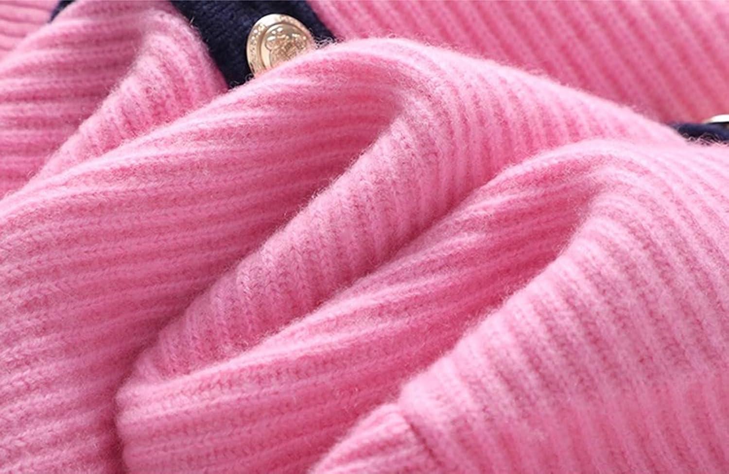 imageCHARTOU Women Fall Button Down Cardigan Sweaters Lapel Collar Dressy Casual Contrast Trim Knit Jacket Trendy OuterwearPink