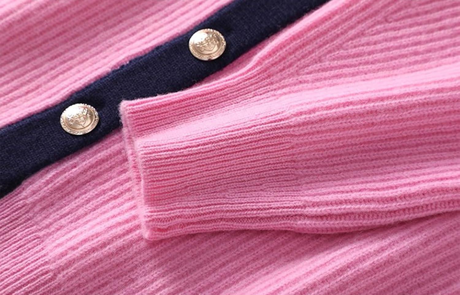 imageCHARTOU Women Fall Button Down Cardigan Sweaters Lapel Collar Dressy Casual Contrast Trim Knit Jacket Trendy OuterwearPink