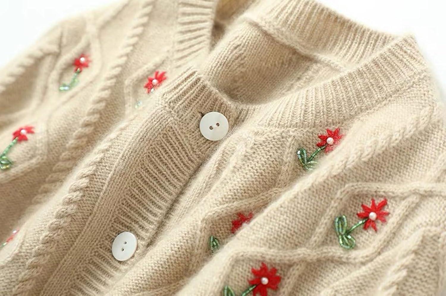 imageCHARTOU Women Fall Winter 2 Pieces Outfits Embroidery Crop Tops Bodycon Long Cardigan Sweater Skirt SetsApricot