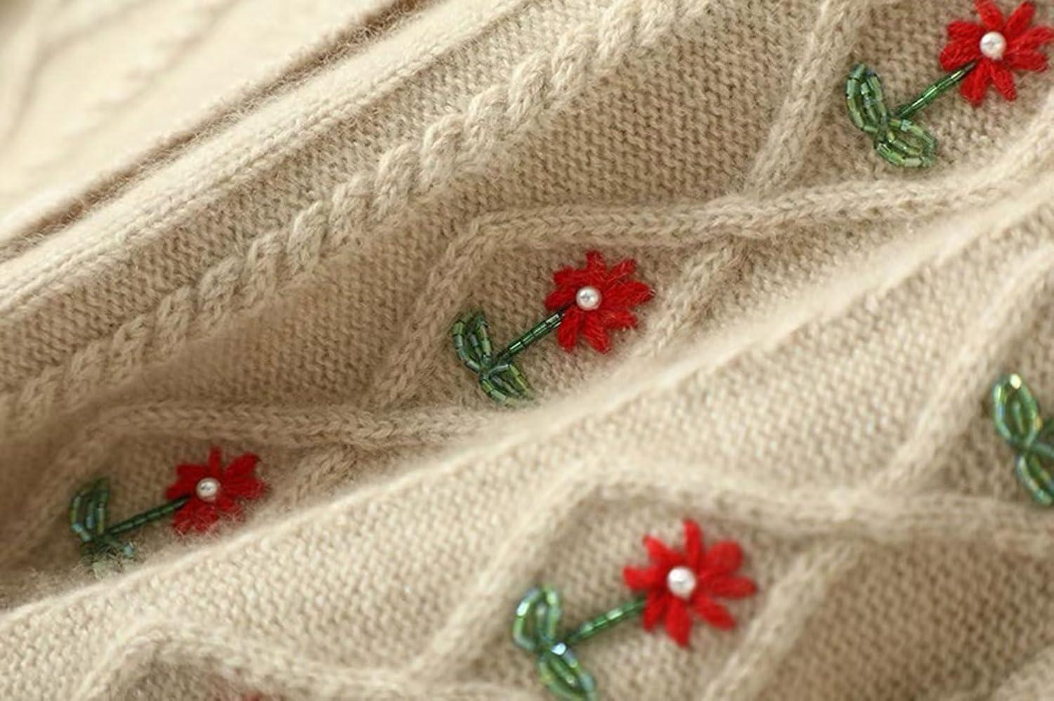 imageCHARTOU Women Fall Winter 2 Pieces Outfits Embroidery Crop Tops Bodycon Long Cardigan Sweater Skirt SetsApricot