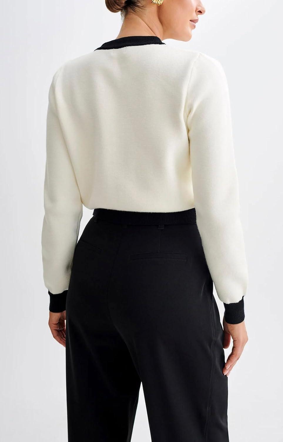 imageCHARTOU Women Open Front Cardigan Sweater Gold Button Elegant Cropped Knit Lady JacketWhite