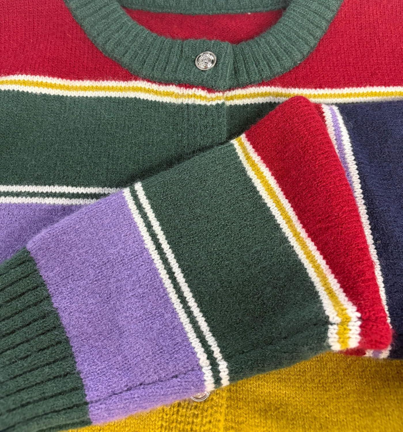 imageCHARTOU Women Striped Cardigan Sweaters Fall Trendy Rainbow Color Block Open Front Sweater CoatsGreen