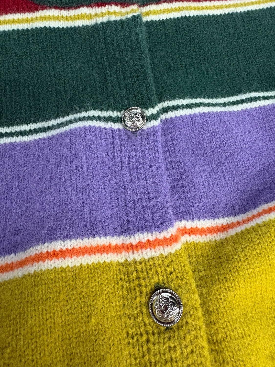 imageCHARTOU Women Striped Cardigan Sweaters Fall Trendy Rainbow Color Block Open Front Sweater CoatsGreen