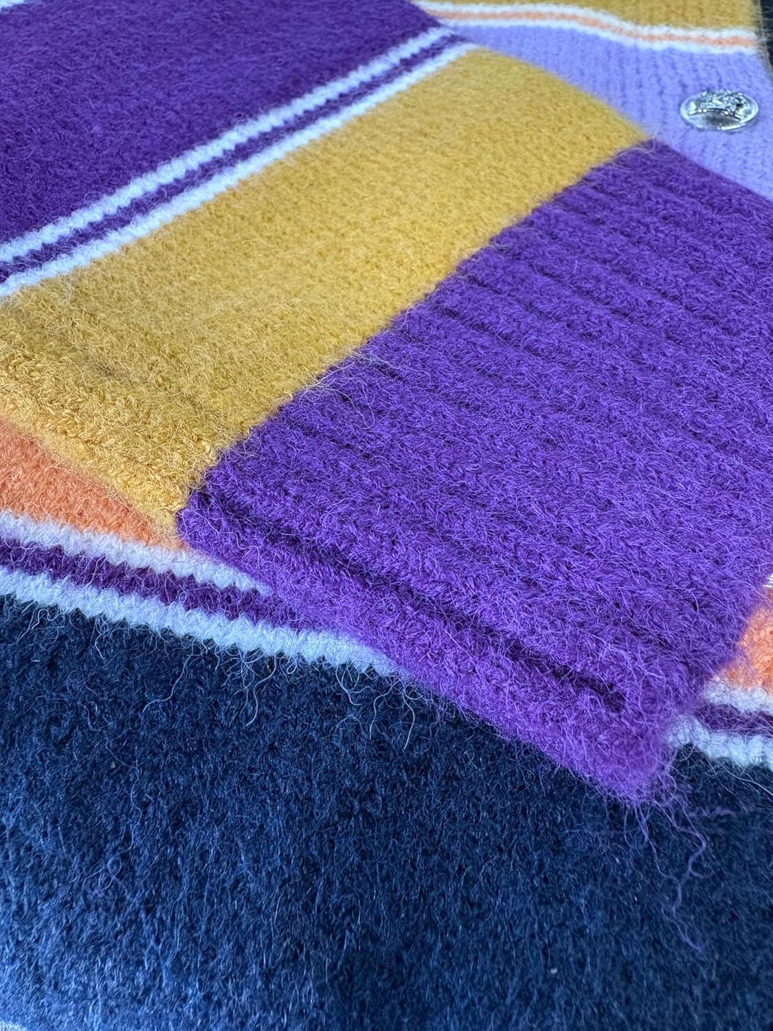 imageCHARTOU Women Striped Cardigan Sweaters Fall Trendy Rainbow Color Block Open Front Sweater CoatsPurple