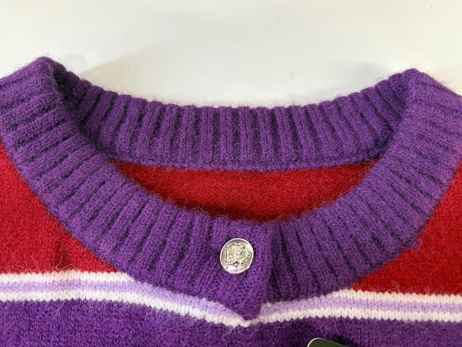 imageCHARTOU Women Striped Cardigan Sweaters Fall Trendy Rainbow Color Block Open Front Sweater CoatsPurple