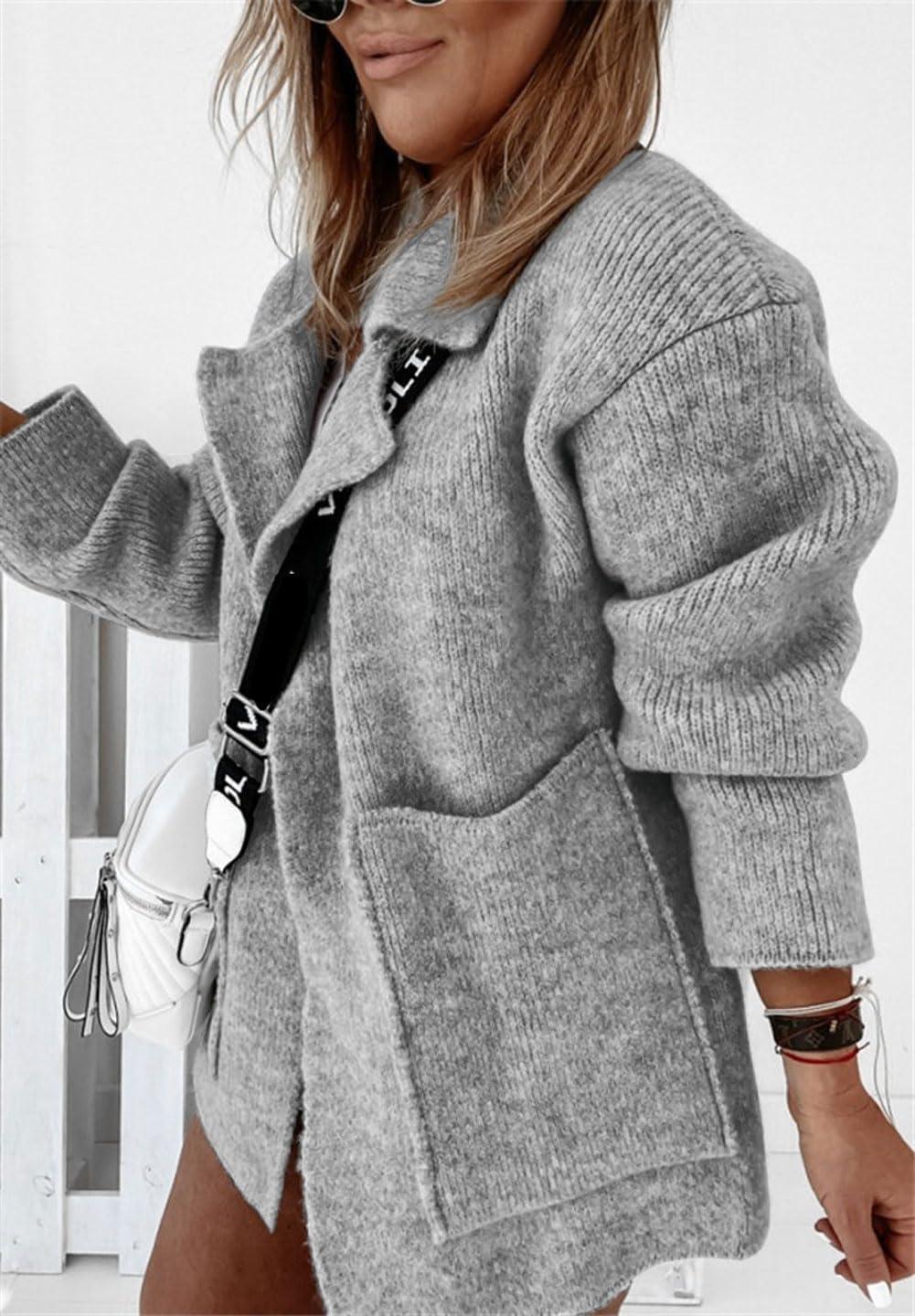 imageCHARTOU Women Sweater Blazer Cardigan Oversized Open Front Coatigan Fall Knit Jacket OutfitsGrey