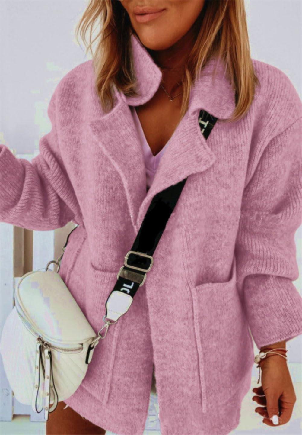 imageCHARTOU Women Sweater Blazer Cardigan Oversized Open Front Coatigan Fall Knit Jacket OutfitsPink