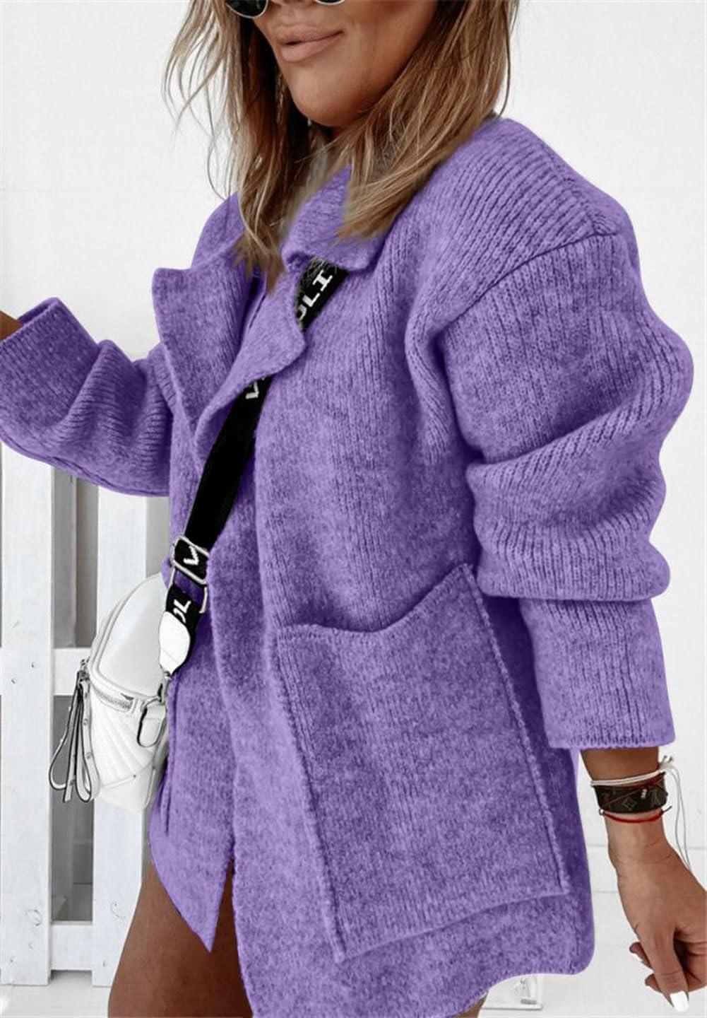 imageCHARTOU Women Sweater Blazer Cardigan Oversized Open Front Coatigan Fall Knit Jacket OutfitsPurple