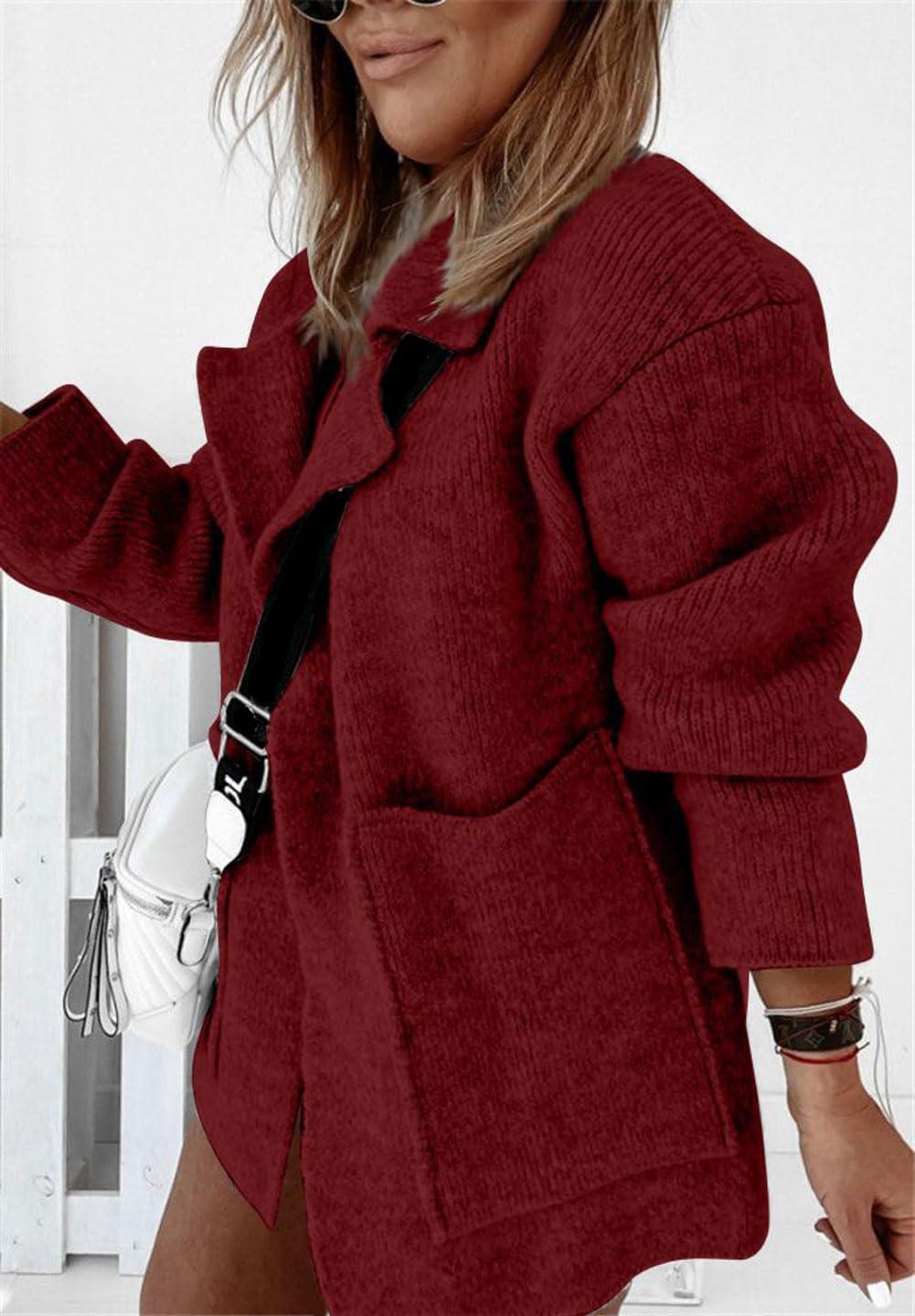imageCHARTOU Women Sweater Blazer Cardigan Oversized Open Front Coatigan Fall Knit Jacket OutfitsWine