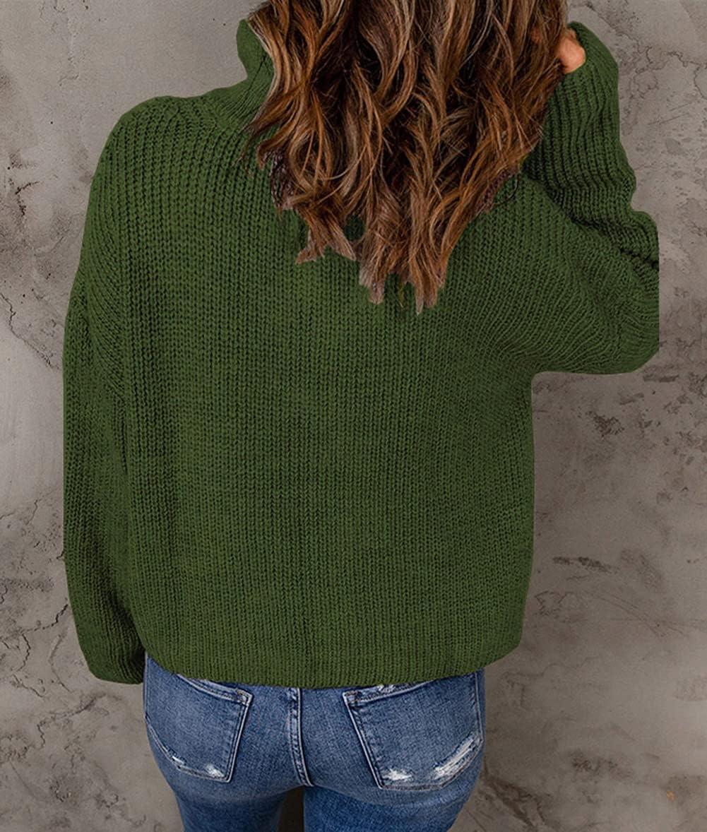 imageCHARTOU Womens Fall 14 Zipper BatWing Sleeve Oversized Sweatshirt Slouchy Jumper Pullover SweaterArmy Green