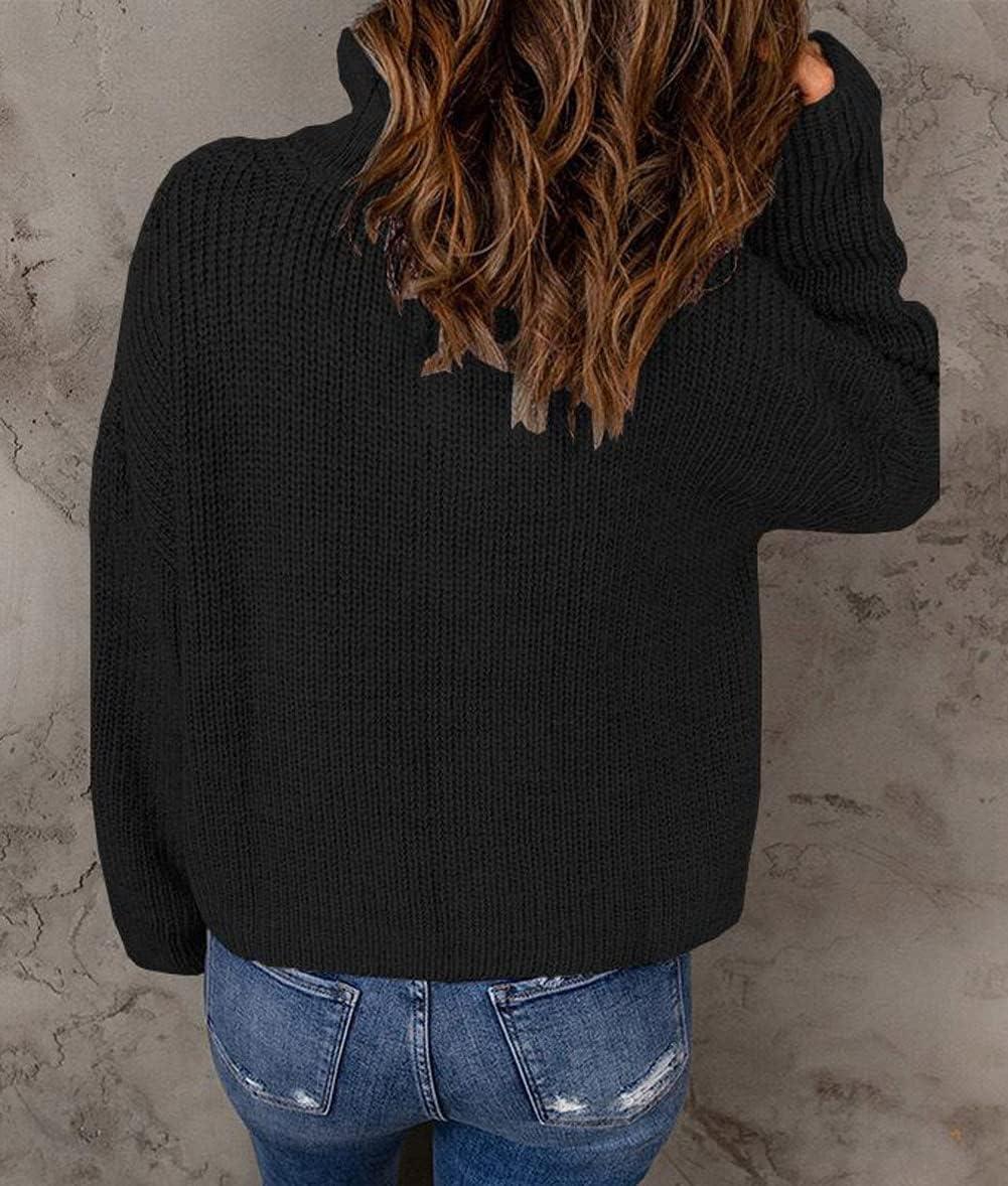 imageCHARTOU Womens Fall 14 Zipper BatWing Sleeve Oversized Sweatshirt Slouchy Jumper Pullover SweaterBlack