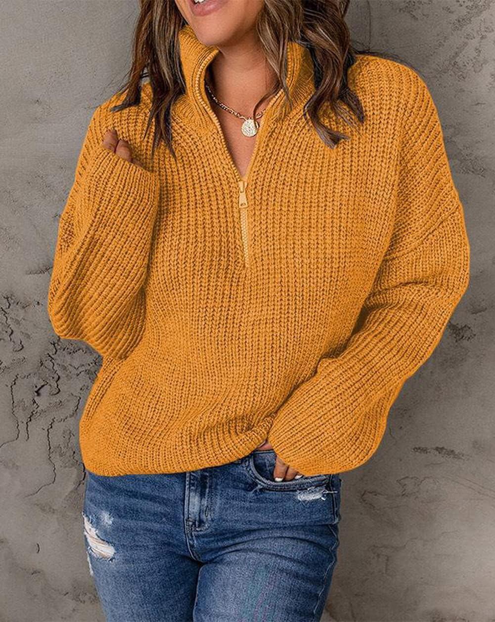 imageCHARTOU Womens Fall 14 Zipper BatWing Sleeve Oversized Sweatshirt Slouchy Jumper Pullover SweaterYellow