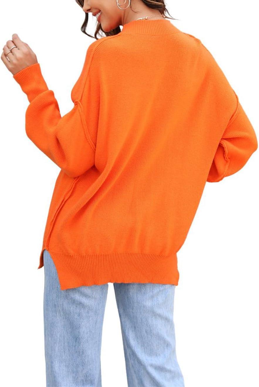 imageCHARTOU Womens Loose Fit Crew Neck Side Split HiLow Oversized Knit Pullover Sweater TopsOrange
