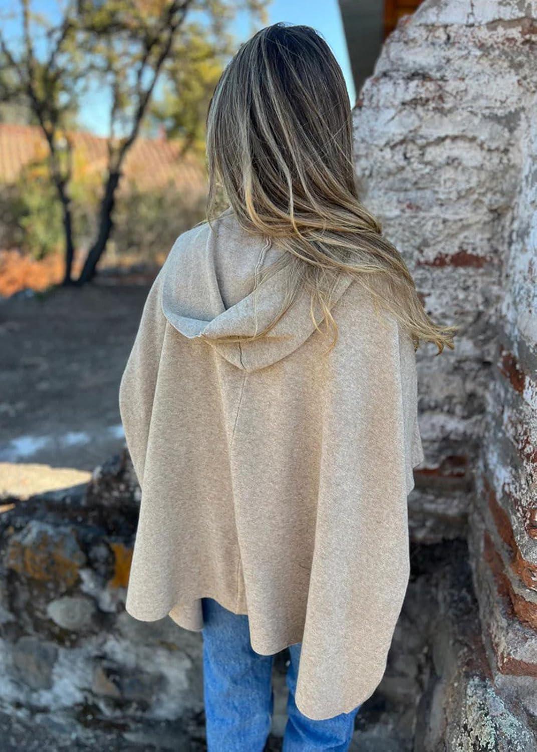 imageCHARTOU Womens Oversized Hooded Cape Jacket Short Sleeve Cardigan Coat One Piece Poncho Top with PocketsApricot