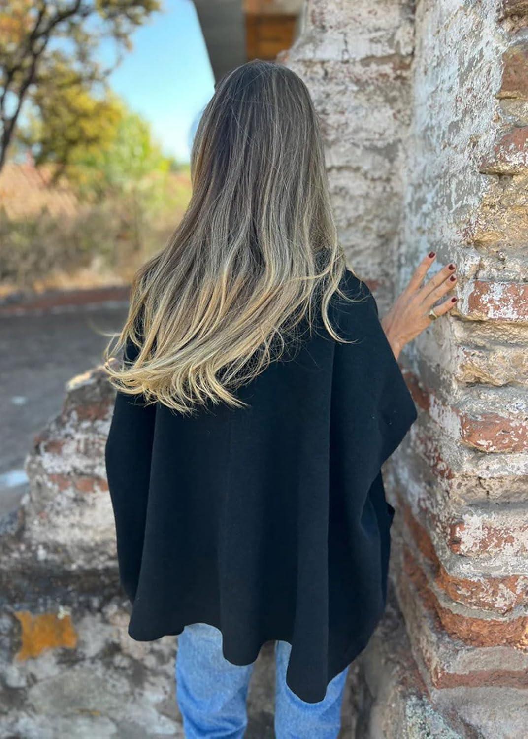 imageCHARTOU Womens Oversized Hooded Cape Jacket Short Sleeve Cardigan Coat One Piece Poncho Top with PocketsBlack