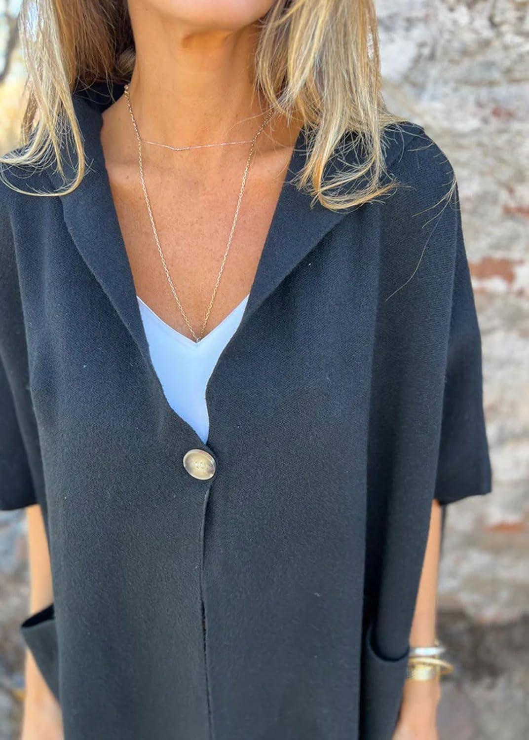 imageCHARTOU Womens Oversized Hooded Cape Jacket Short Sleeve Cardigan Coat One Piece Poncho Top with PocketsBlack