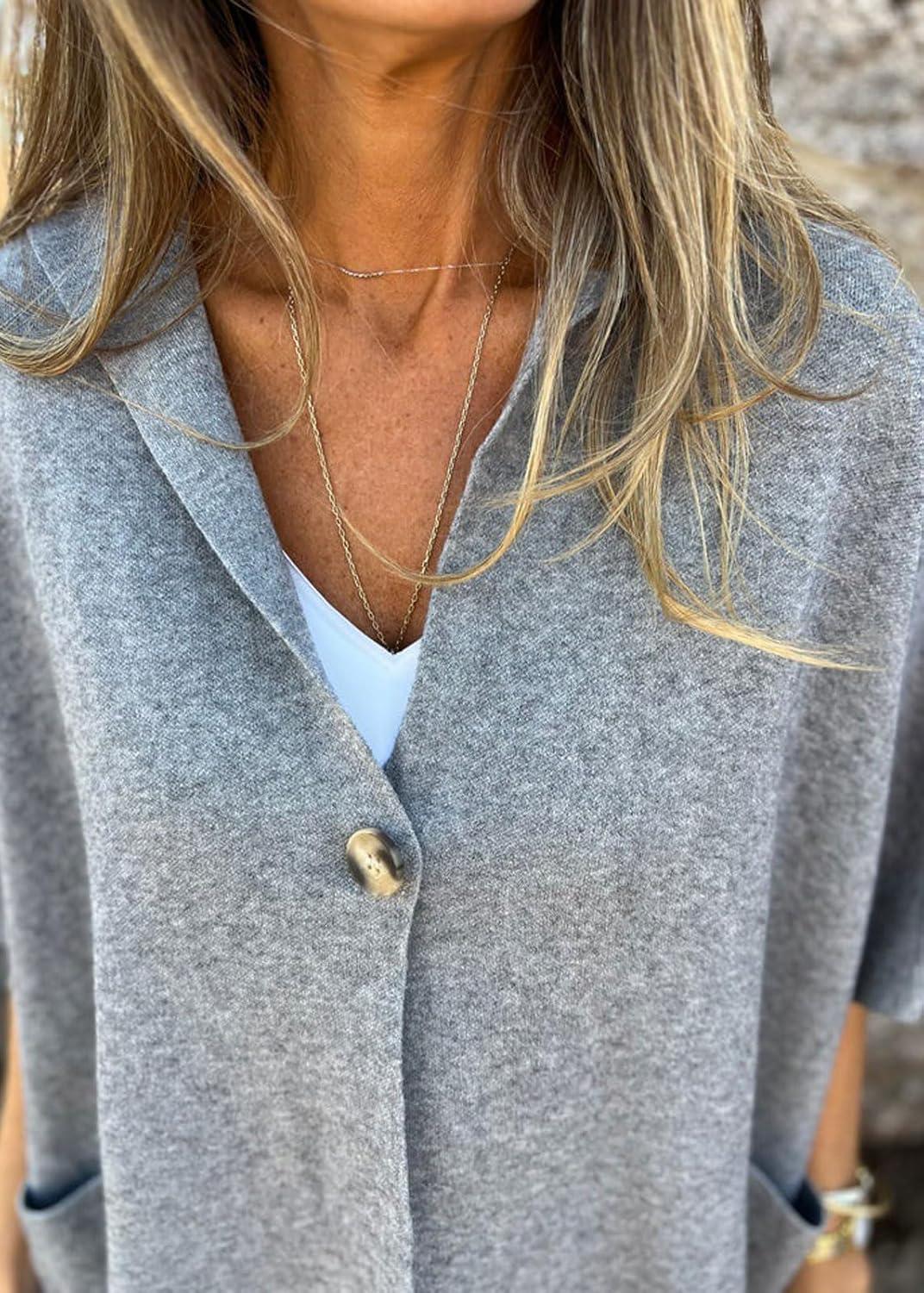 imageCHARTOU Womens Oversized Hooded Cape Jacket Short Sleeve Cardigan Coat One Piece Poncho Top with PocketsGrey