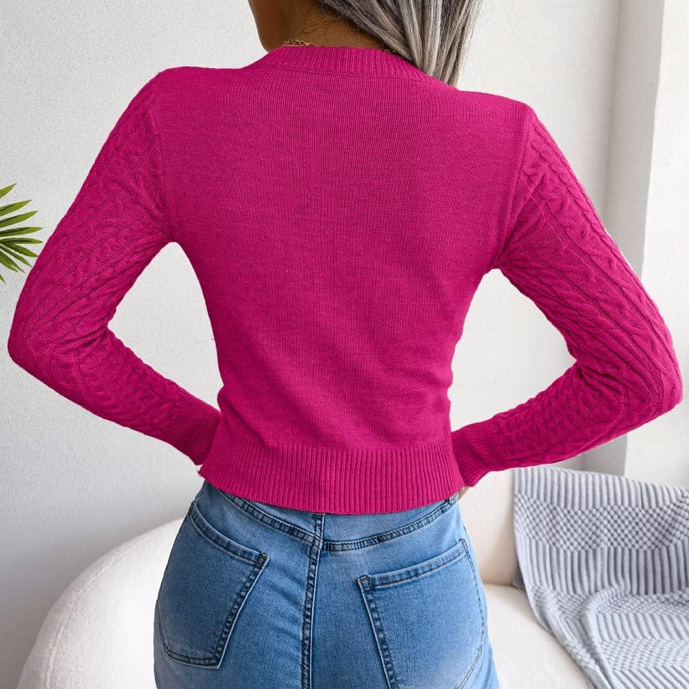 imageCHARTOU Womens Sexy Cut Out Front Chunky Cable Knit Fitted Sweater TopsRose