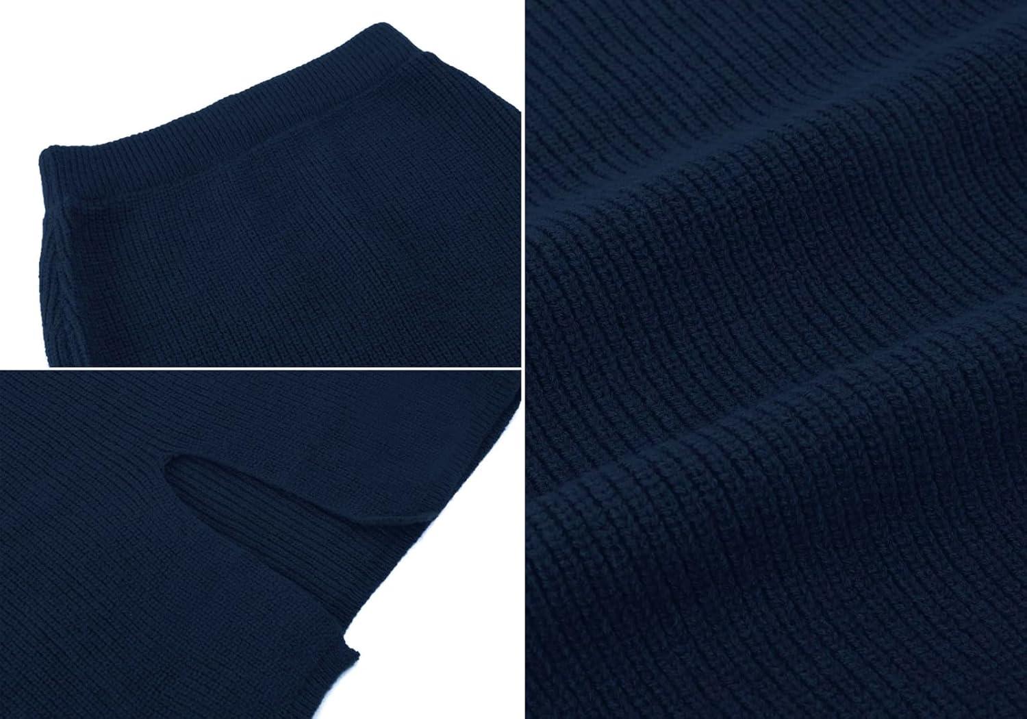 imageWomen 2 Piece Knit Sweater Skirt Set Midi Sweater Dress Long Sleeve Pullover Bodycon Knitted Skirt Set OutfitSea Blue