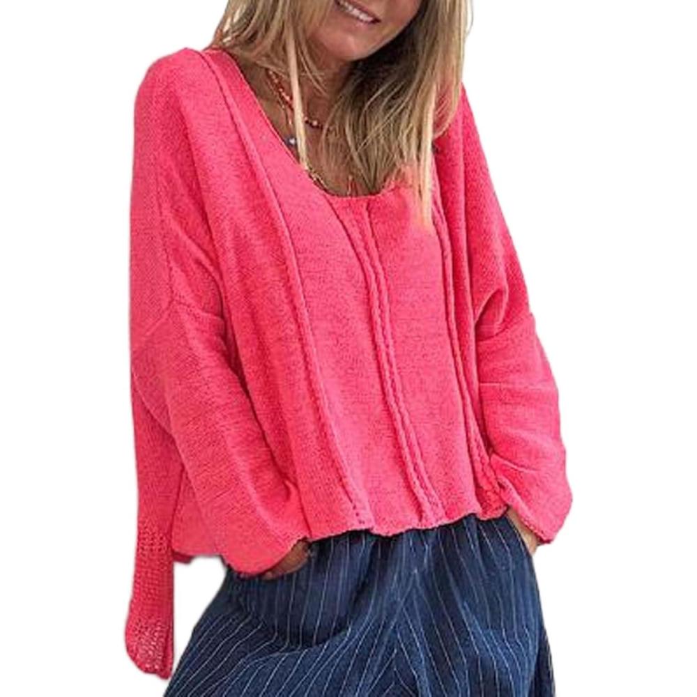 imageCHARTOU Women Lightweight Knit Sweater Fall Drape Lapel Crop Loose Pullover Casual Jumper OutwearRose