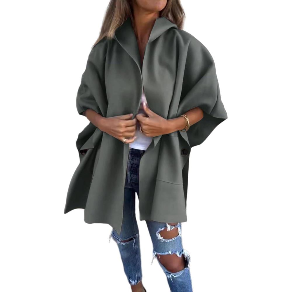 imageCHARTOU Women One Piece Poncho Jacket Cape Sleeve Shawl Neck Coat Casual Wrap Knit Open Front CardiganArmy Green