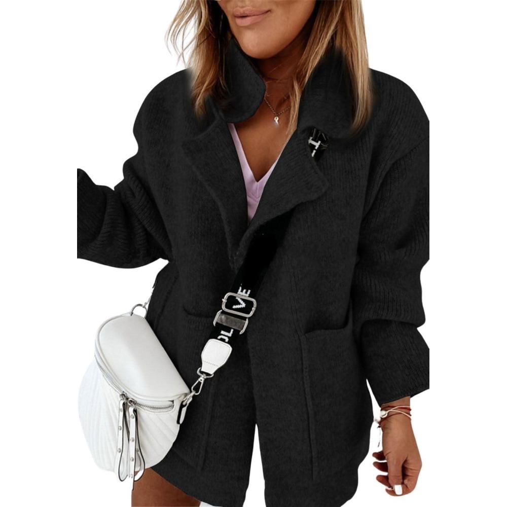 imageCHARTOU Women Sweater Blazer Cardigan Oversized Open Front Coatigan Fall Knit Jacket OutfitsBlack