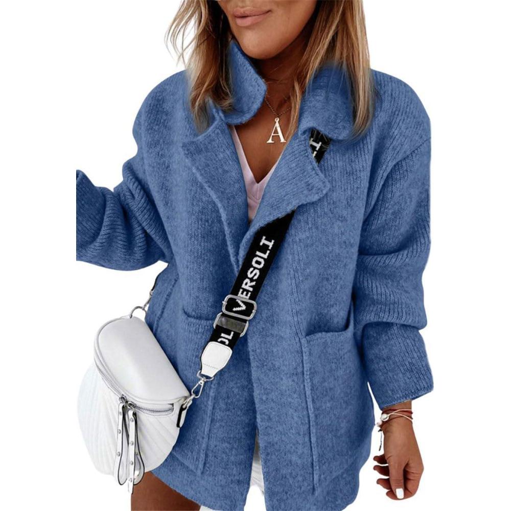 imageCHARTOU Women Sweater Blazer Cardigan Oversized Open Front Coatigan Fall Knit Jacket OutfitsBlue