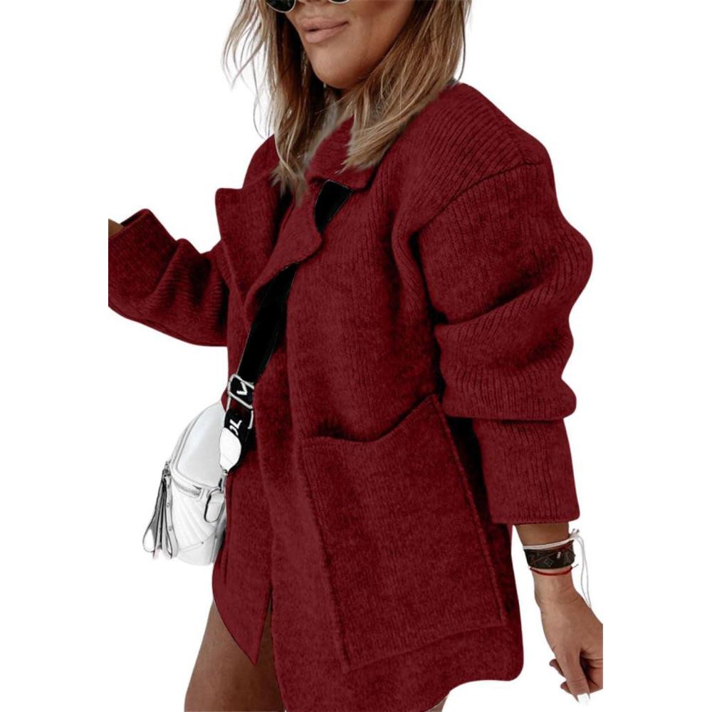 imageCHARTOU Women Sweater Blazer Cardigan Oversized Open Front Coatigan Fall Knit Jacket OutfitsWine