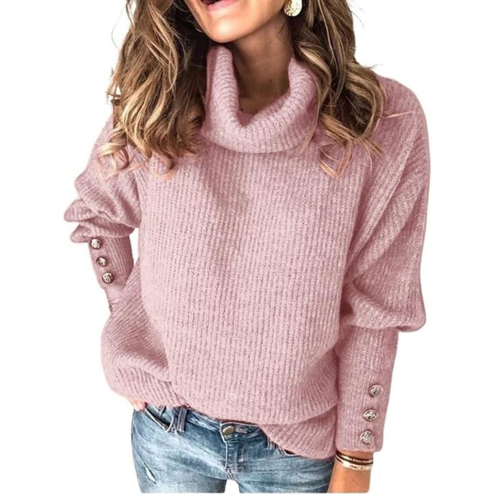 imageCHARTOU Womens Turtleneck Slouchy Cowl Neck Loose Fit Knit Pullover SweaterPink