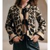 imageCHARTOU Leopard Cardigan Sweater for Women Y2k Tie Front Bow Cropped Cardigan Knit TopsBrown