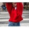 imageCHARTOU Women Cross Front Crop Pullover Sweater Oversized V Neck Lantern Long Sleeve Knit Jumper TopsRed