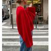 imageCHARTOU Women Cross Front Crop Pullover Sweater Oversized V Neck Lantern Long Sleeve Knit Jumper TopsRed