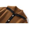 imageCHARTOU Women Fall Button Down Cardigan Sweaters Lapel Collar Dressy Casual Contrast Trim Knit Jacket Trendy OuterwearBrown