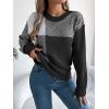 imageCHARTOU Women Fall Checker Sweaters Casual Crew Neck Knitted Pullover Sweater Jumper TopsBlack