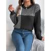 imageCHARTOU Women Fall Checker Sweaters Casual Crew Neck Knitted Pullover Sweater Jumper TopsBlack