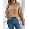 imageCHARTOU Women Fall Checker Sweaters Casual Crew Neck Knitted Pullover Sweater Jumper TopsKhaki