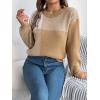 imageCHARTOU Women Fall Checker Sweaters Casual Crew Neck Knitted Pullover Sweater Jumper TopsKhaki